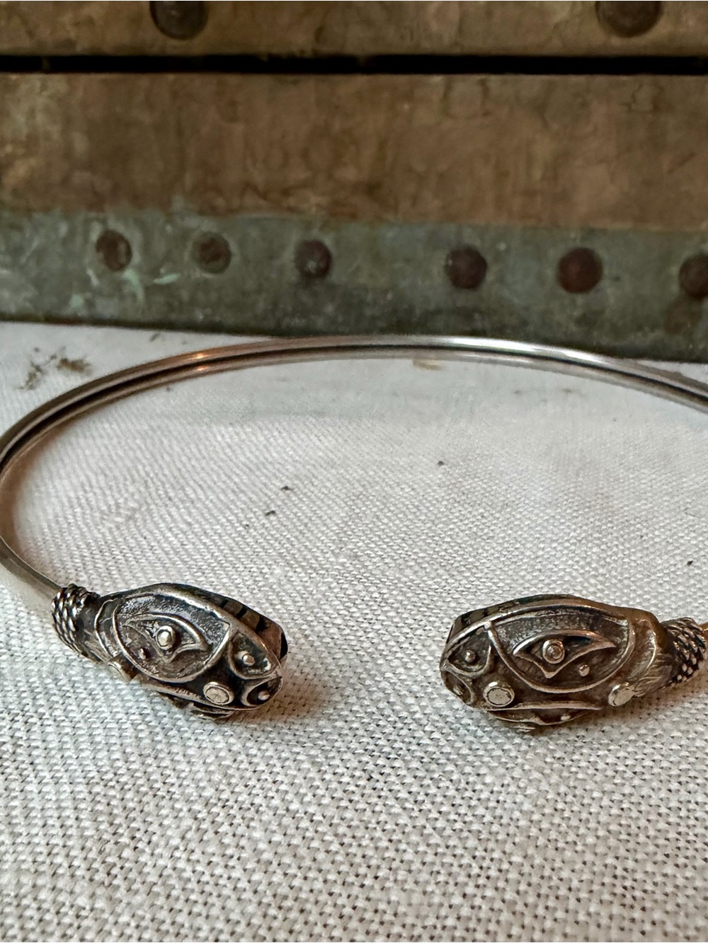 Antique Sterling Collar Double Snake Head Necklace